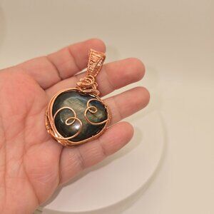 Copper Wire Wrapped Labradorite Heart Pendant